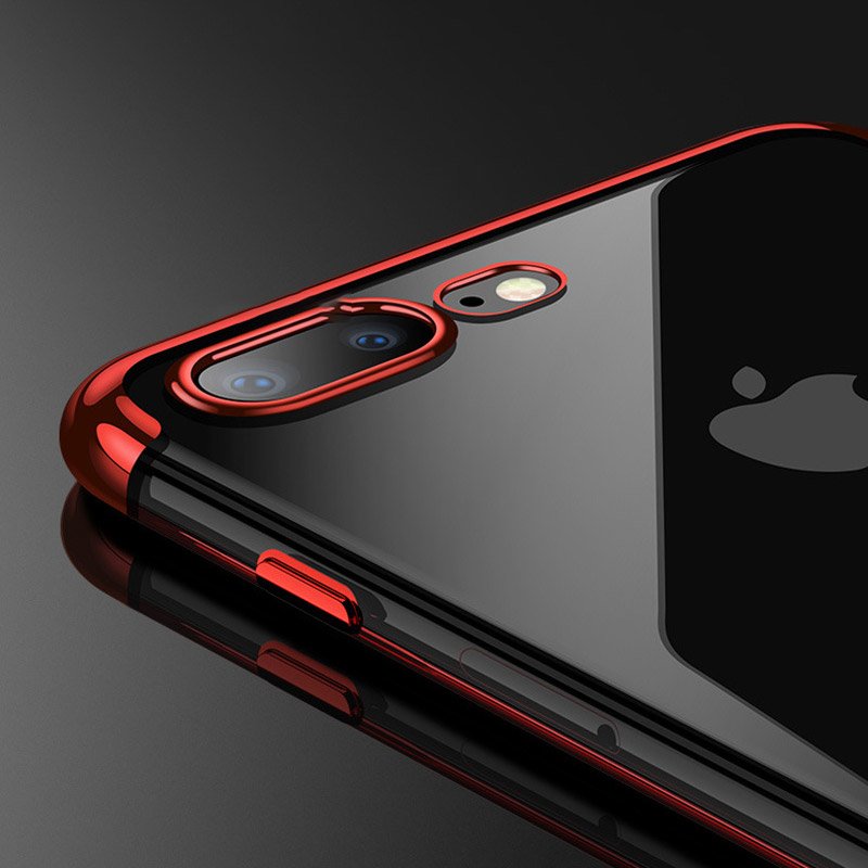 Capa transparente de gel TPU com estrutura de galvanoplastia para iPhone 8 Plus - iPhone 7 Plus vermelho