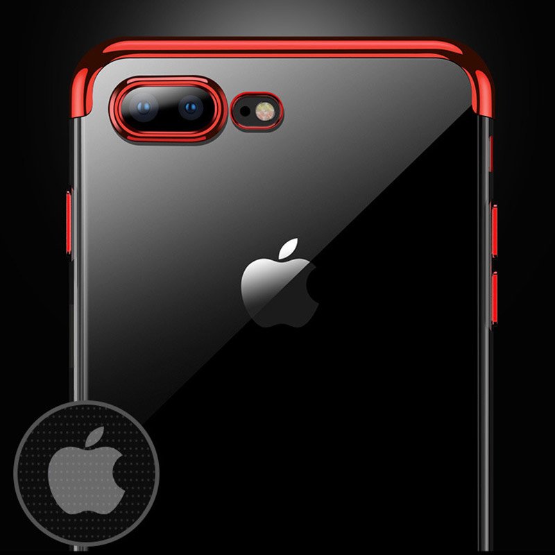 Capa transparente de gel TPU com estrutura de galvanoplastia para iPhone 8 Plus - iPhone 7 Plus vermelho