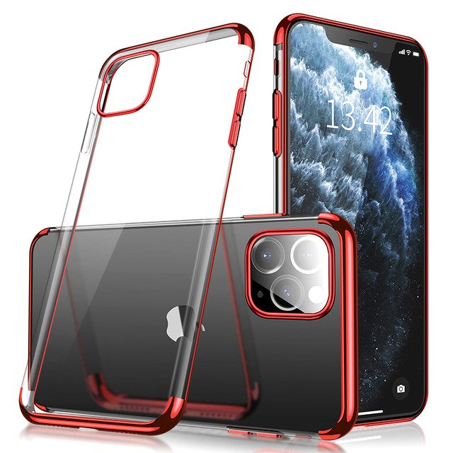 Capa transparente de gel TPU com estrutura de galvanoplastia para iPhone 11 vermelho