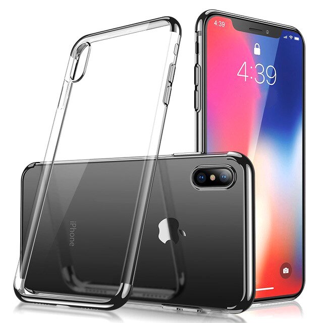Capa transparente de gel TPU com estrutura de galvanoplastia para iPhone XS - iPhone X preto