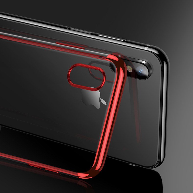Capa transparente de gel TPU para moldura de galvanoplastia para iPhone XS - iPhone X vermelho