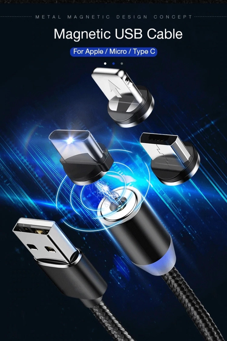 Cabo Magnético USB C / Micro USB / Lightning Ultra Resistente Nylon Trançado