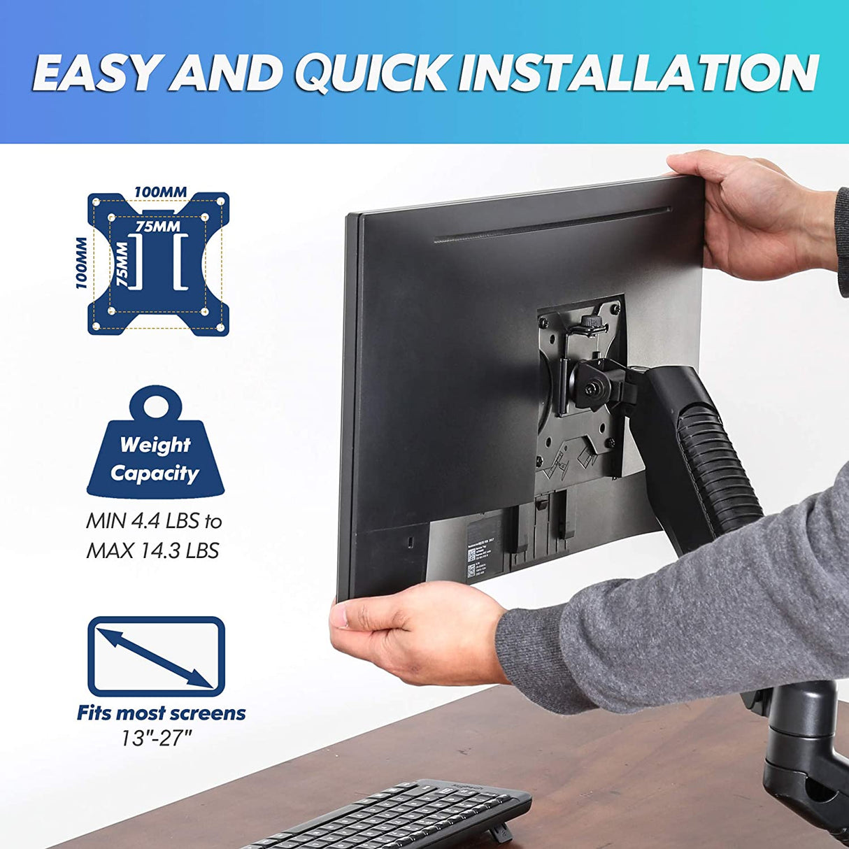 FITUEYES Suporte Monitor de Braço Duplo Articulável VESA 75 mm e 100 mm