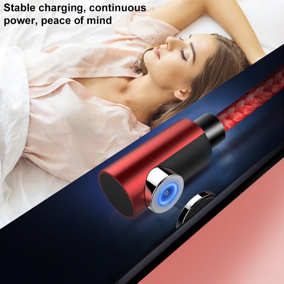 Cabo Magnético USB C / Micro USB / Lightning 90° Ultra Resistente Nylon Trançado