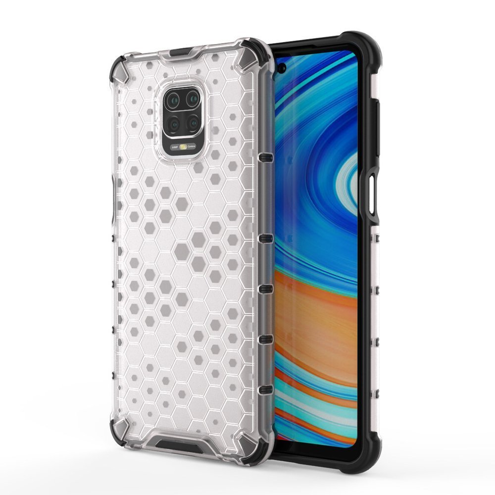 Capa de armadura de caixa de favo de mel com pára-choque de TPU para Xiaomi Redmi Note 9 Pro - Redmi Note 9S transparente