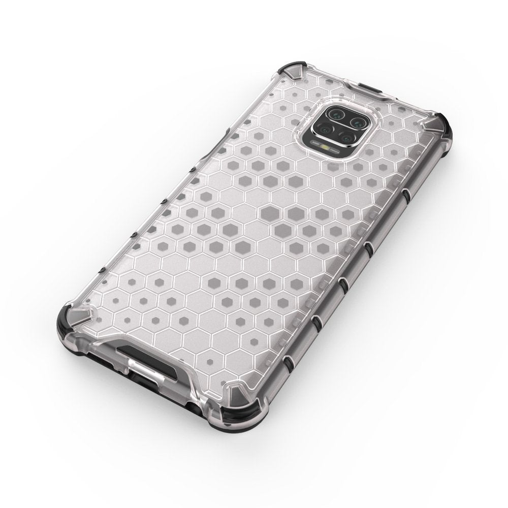 Capa de armadura de caixa de favo de mel com pára-choque de TPU para Xiaomi Redmi Note 9 Pro - Redmi Note 9S transparente