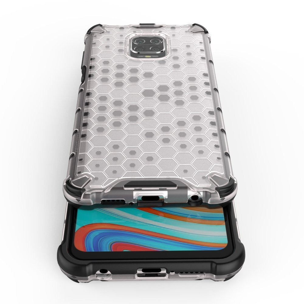 Capa de armadura de caixa de favo de mel com pára-choque de TPU para Xiaomi Redmi Note 9 Pro - Redmi Note 9S transparente