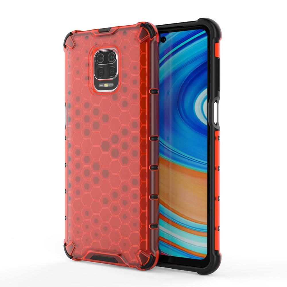 Capa de armadura de caixa de favo de mel com amortecedor de TPU para Xiaomi Redmi Note 9 Pro - Redmi Note 9S vermelho