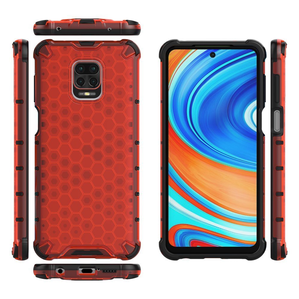 Capa de armadura de caixa de favo de mel com amortecedor de TPU para Xiaomi Redmi Note 9 Pro - Redmi Note 9S vermelho