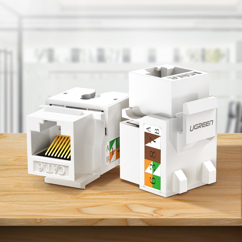 Módulos de rede não blindados Ugreen Keystone Ethernet Cat 5e 8P8C RJ45 100 Mbps 568A  -  B branco (80176 NW142)
