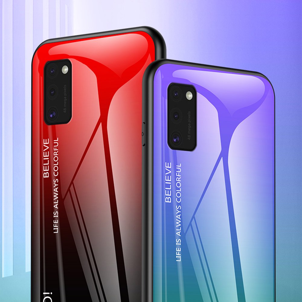 Tampa durável de vidro gradiente com parte traseira de vidro temperado Samsung Galaxy A41 verde-roxo