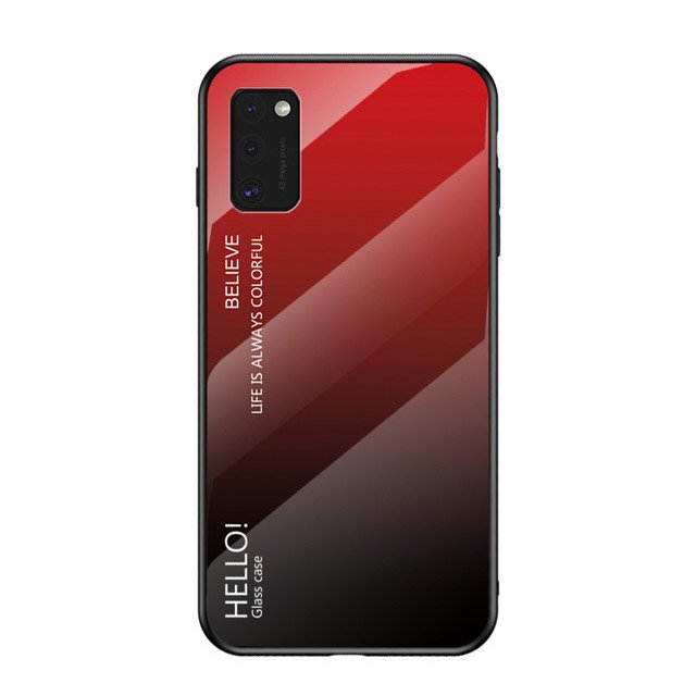 Tampa durável de vidro gradiente com parte traseira de vidro temperado Samsung Galaxy A41 preto-vermelho