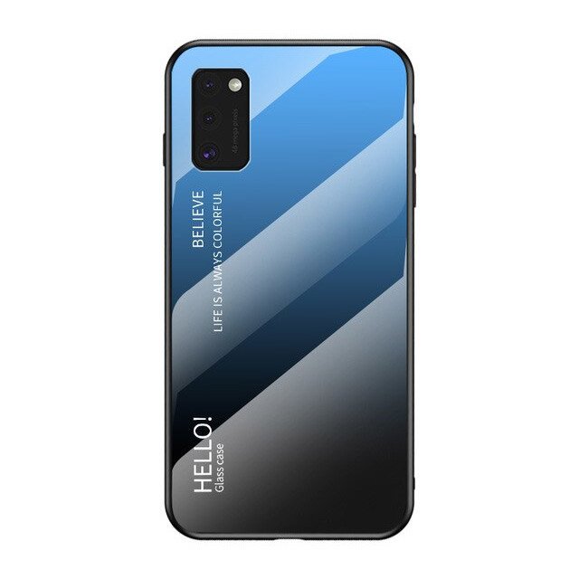 Tampa durável de vidro gradiente com parte traseira de vidro temperado Samsung Galaxy A41 preto-azul