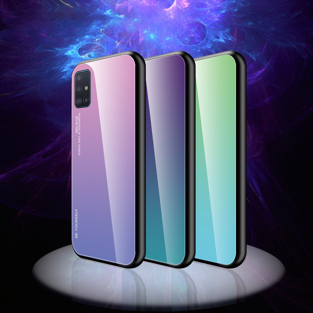 Tampa durável de vidro gradiente com parte traseira de vidro temperado Samsung Galaxy A51 rosa