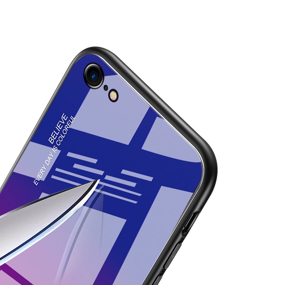 Tampa durável de vidro gradiente com parte traseira de vidro temperado iPhone SE 2020 - iPhone 8 - iPhone 7 preto-azul