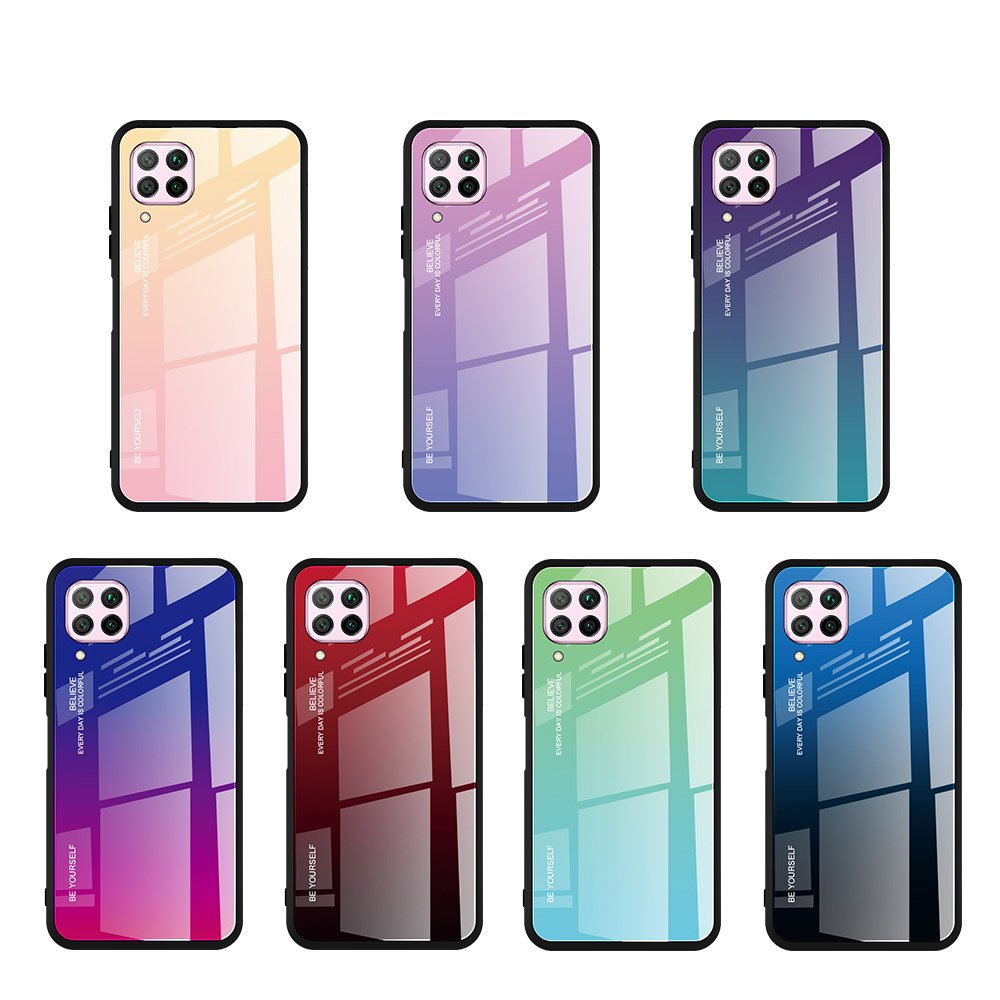 Tampa durável de vidro gradiente com parte traseira de vidro temperado Huawei P40 Lite - Nova 7i - Nova 6 SE verde-roxo