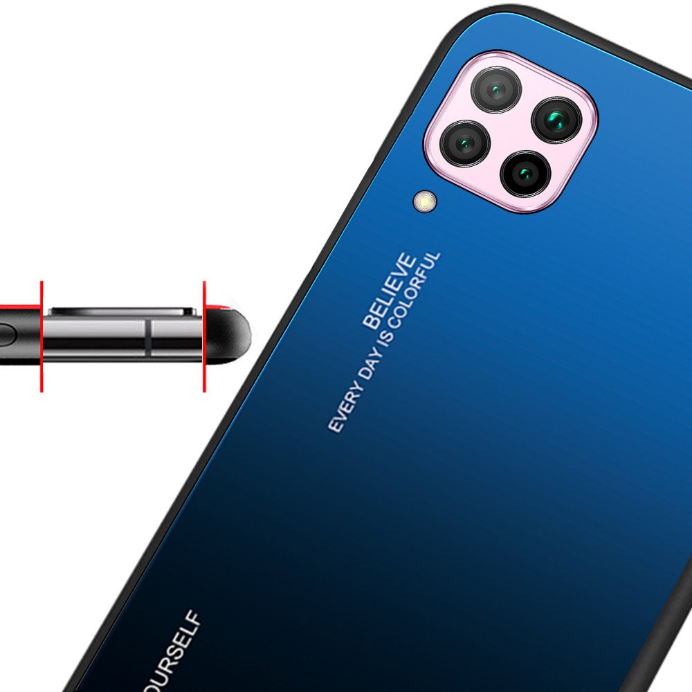 Tampa durável de vidro gradiente com parte traseira de vidro temperado Huawei P40 Lite - Nova 7i - Nova 6 SE preto-azul
