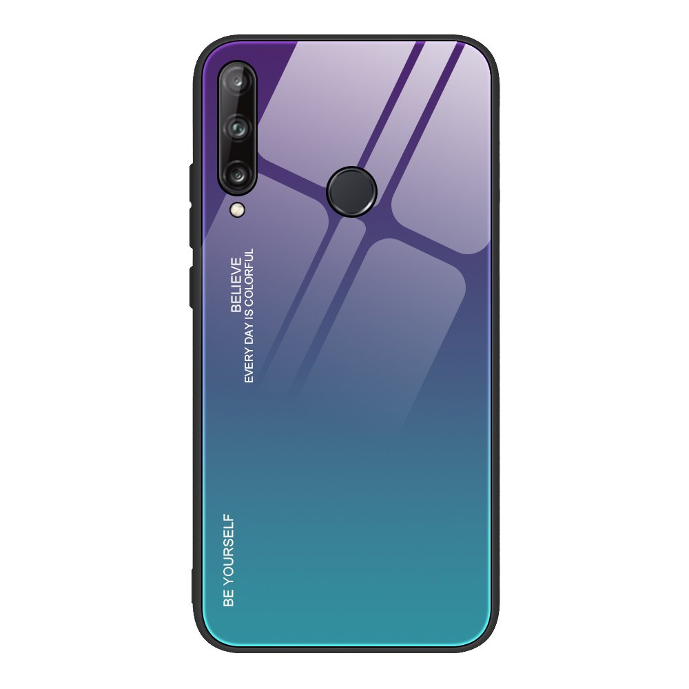 Tampa durável de vidro gradiente com parte traseira de vidro temperado Huawei P40 Lite E verde-roxo