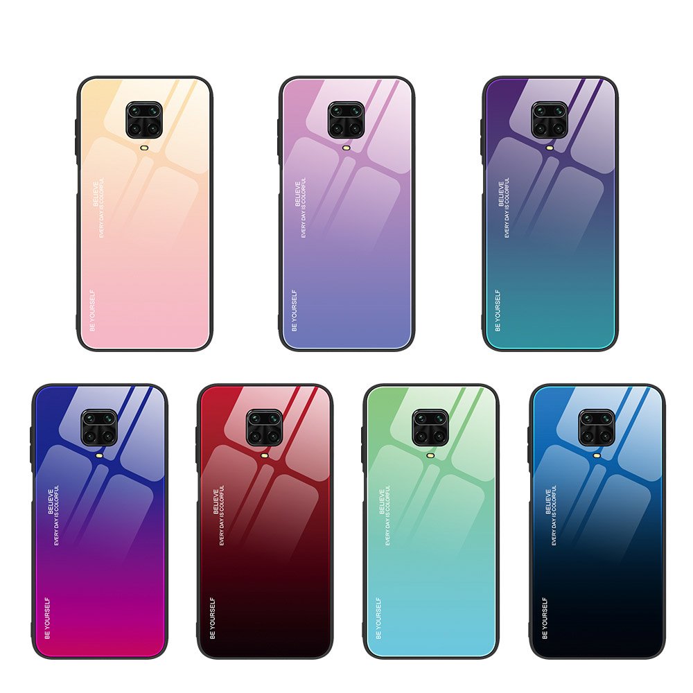 Tampa durável de vidro gradiente com fundo de vidro temperado Xiaomi Redmi Note 9 Pro - Redmi Note 9S verde-roxo