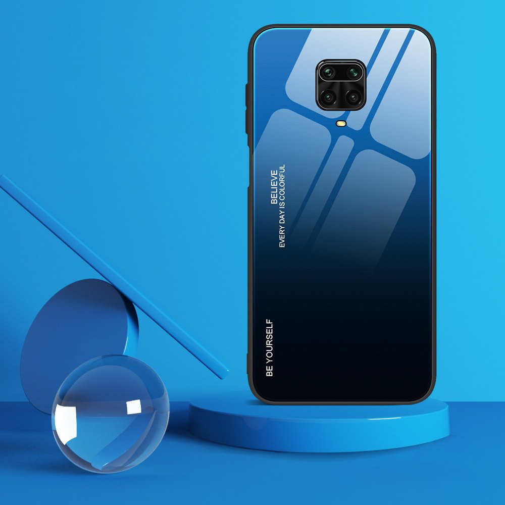 Tampa durável de vidro gradiente com fundo de vidro temperado Xiaomi Redmi Note 9 Pro - Redmi Note 9S preto-azul