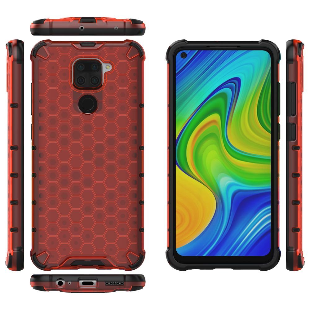 Capa de armadura em caixa de favo de mel com amortecedor de TPU para Xiaomi Redmi 10X 4G - Xiaomi Redmi Note 9 vermelho