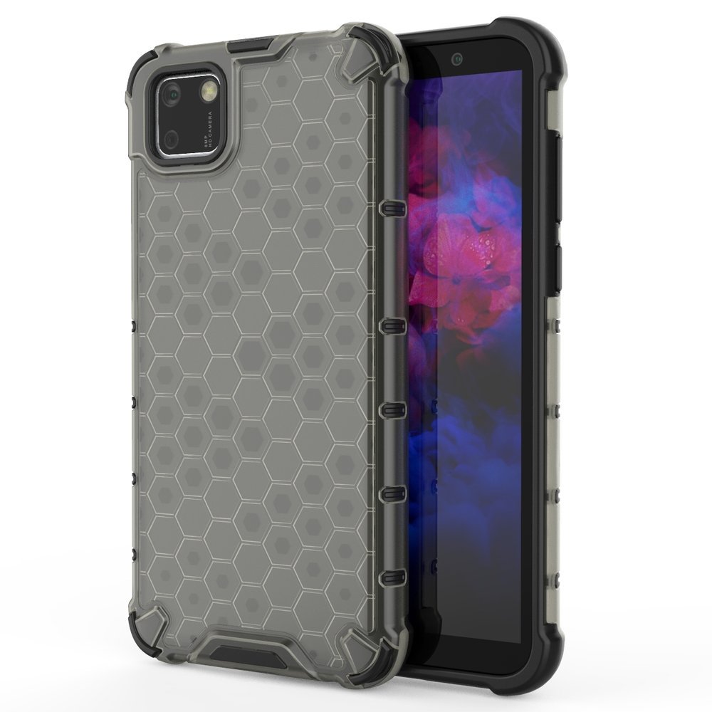 Capa de armadura de favo de mel com pára-choque de TPU para Huawei Y5p preto