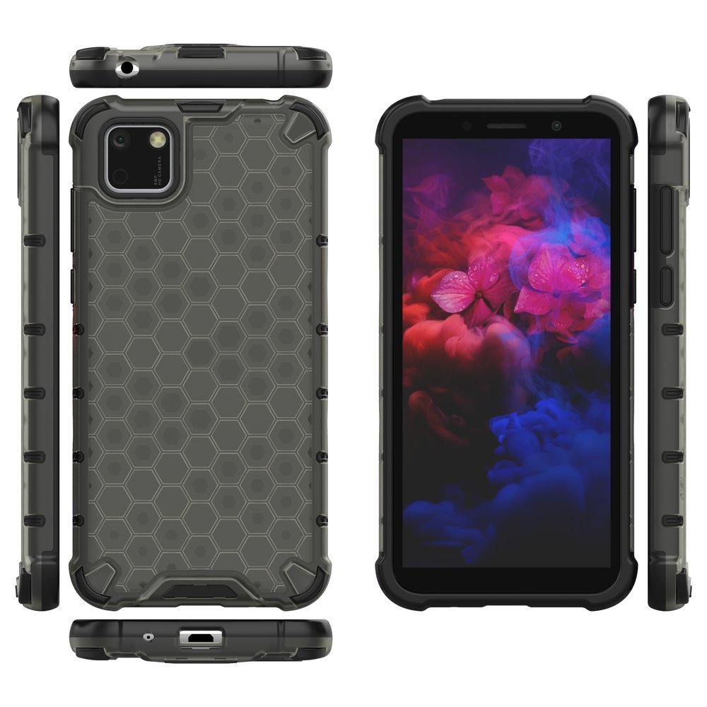 Capa de armadura de favo de mel com pára-choque de TPU para Huawei Y5p preto