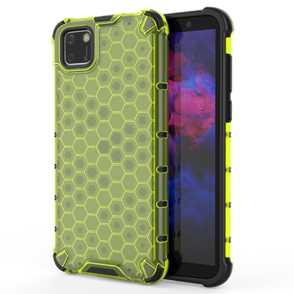 Capa de armadura de favo de mel com pára-choque de TPU para Huawei Y5p verde