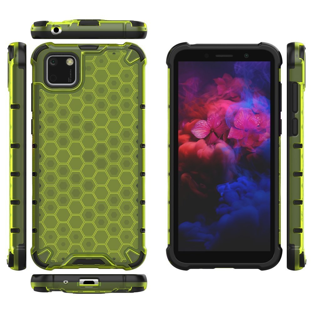 Capa de armadura de favo de mel com pára-choque de TPU para Huawei Y5p verde
