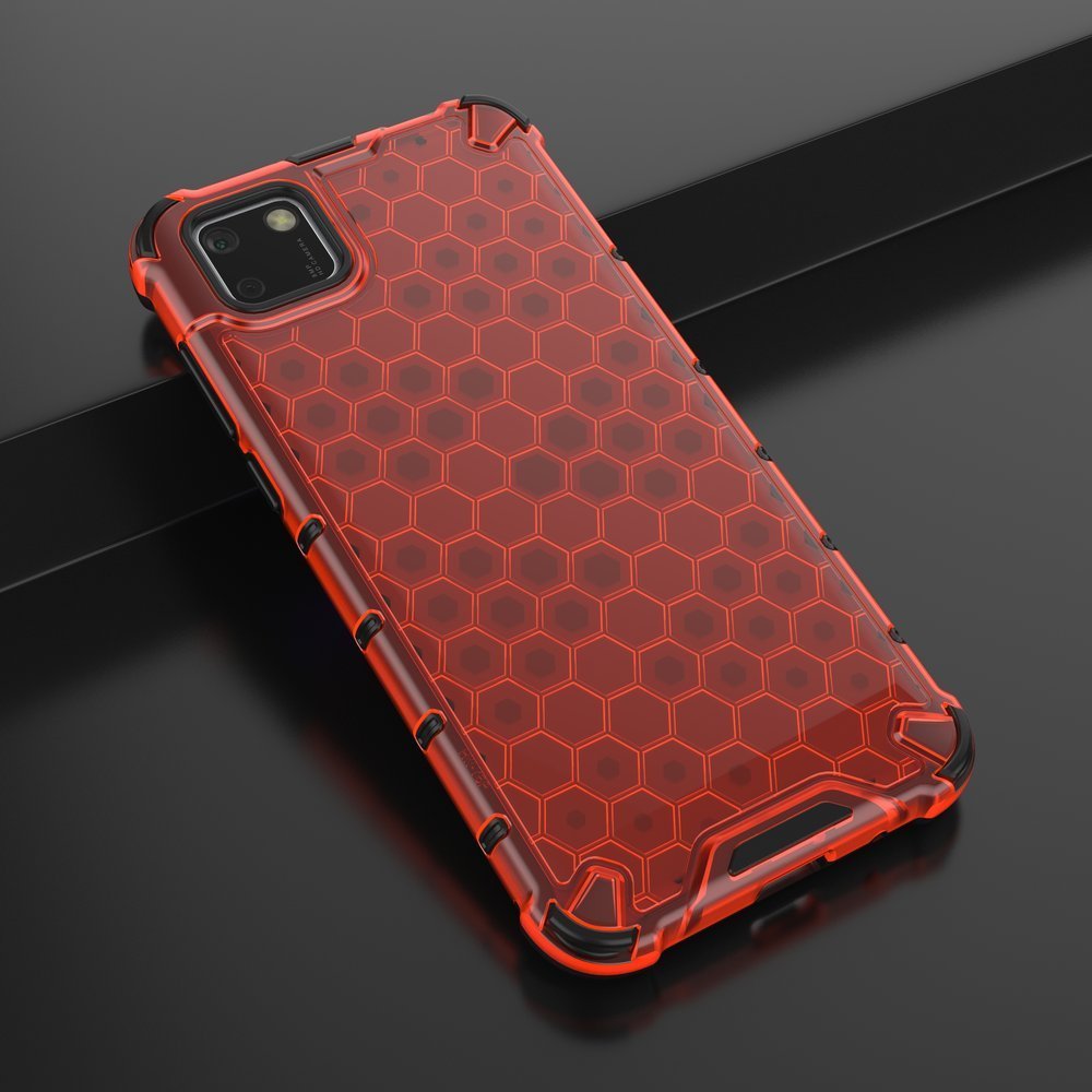 Capa de armadura de favo de mel com pára-choque de TPU para Huawei Y5p vermelho