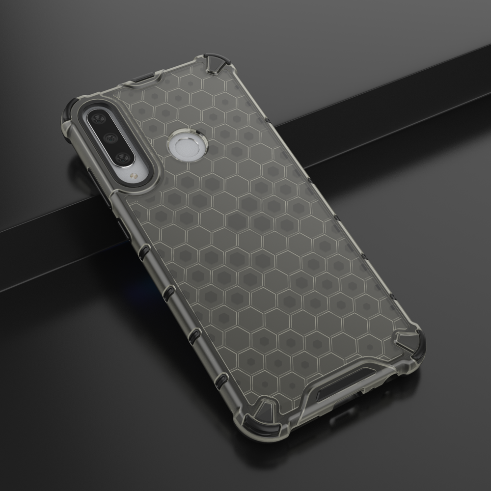 Capa de armadura de favo de mel com pára-choque de TPU para Huawei Y6p preto