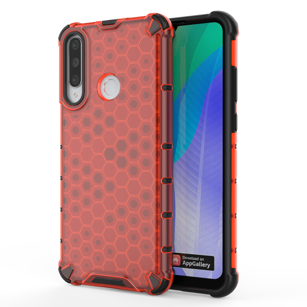 Capa de armadura de favo de mel com pára-choque de TPU para Huawei Y6p vermelho