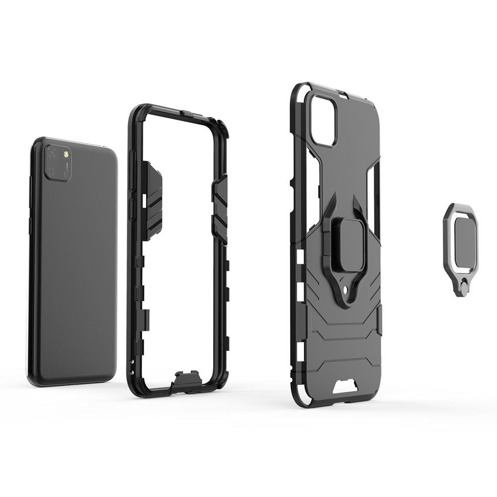 Ring Armor Case Kickstand Capa resistente e resistente para Huawei Y5p preto