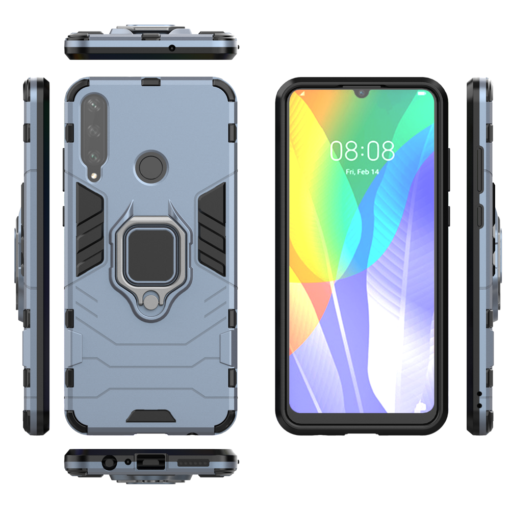 Ring Armor Case Kickstand Capa resistente e resistente para Huawei Y6p azul