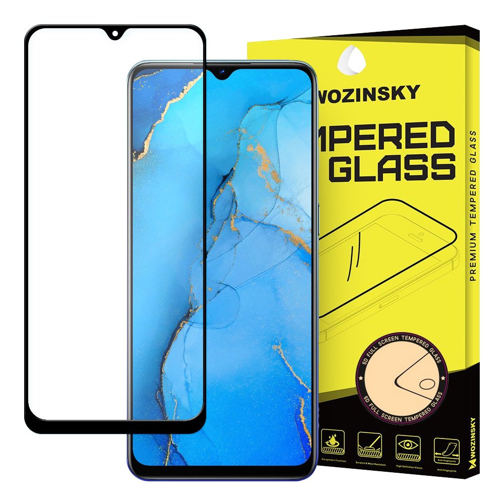 Wozinsky Vidro Temperado Cola Completa Protetor de Tela Super Resistente Totalmente Coberto com Caixa de Moldura Amigável para Oppo Reno3 preto