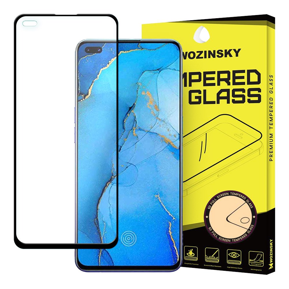 Wozinsky Vidro Temperado Cola Completa Protetor de Tela Super Resistente Totalmente Coberto com Moldura Compatível com Caixa para Oppo Reno3 Pro preto