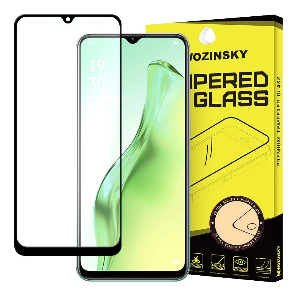 Wozinsky Vidro Temperado Cola Completa Protetor de Tela Super Resistente Totalmente Coberto com Caixa de Moldura Amigável para Oppo A31 preto