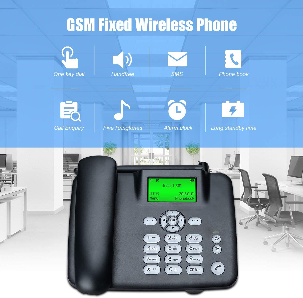 Telefone Fixo Preto Multifuncional