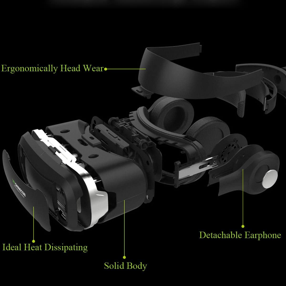Shinecon Óculos de Realidade Virtual VR 3D com Auscultadores (Preto) + Comando