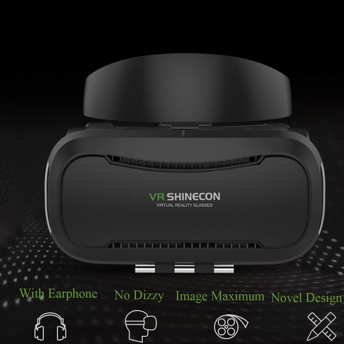 Shinecon Óculos de Realidade Virtual VR 3D com Auscultadores (Preto) + Comando