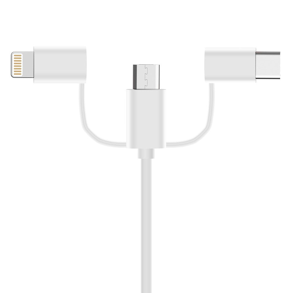 3 em 1 USB - micro USB - USB Tipo-C - cabo Lightning 2 A branco