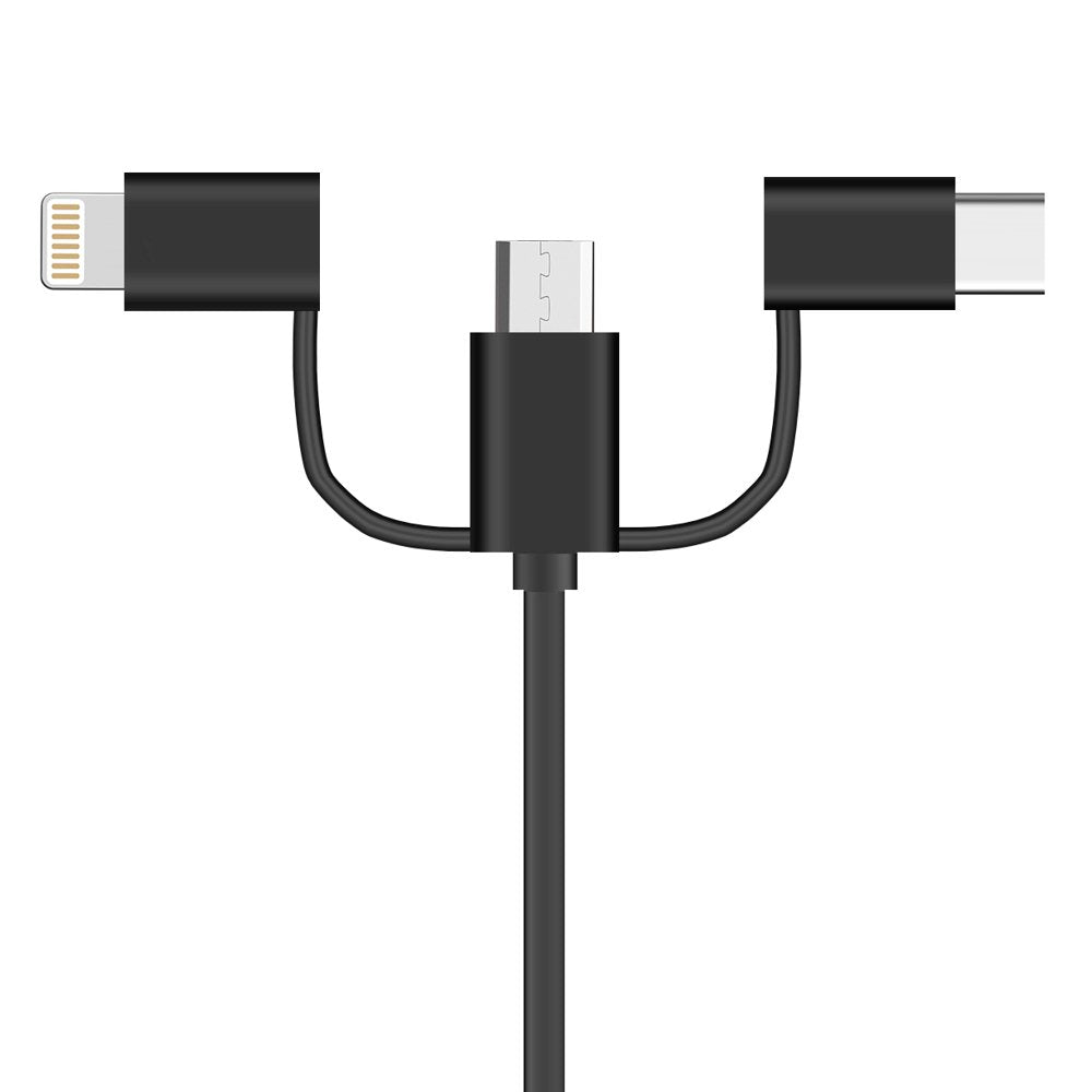 3 em 1 USB - cabo micro USB - USB Tipo-C - Lightning 2 A preto