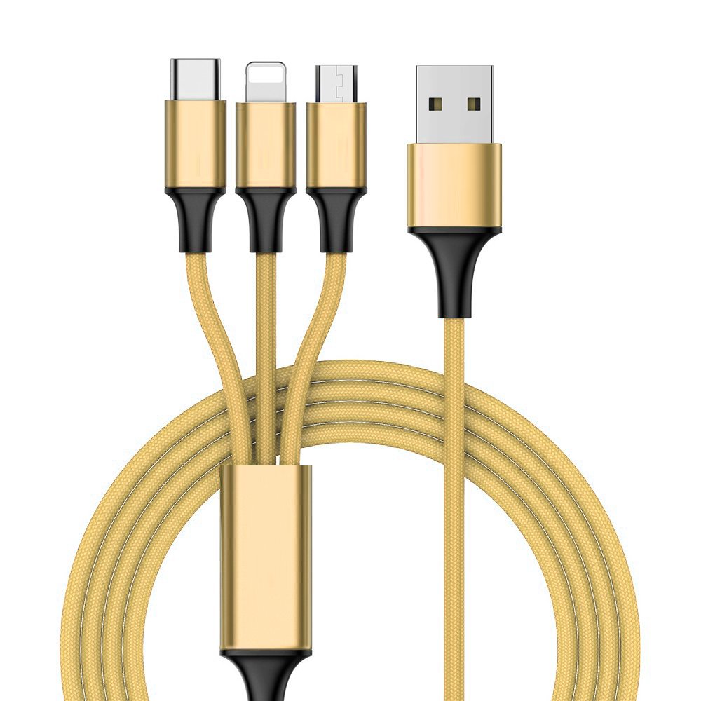 3 em 1 Nylon trançado USB - micro USB - Lightning - cabo USB-C 2 A 1 m ouro