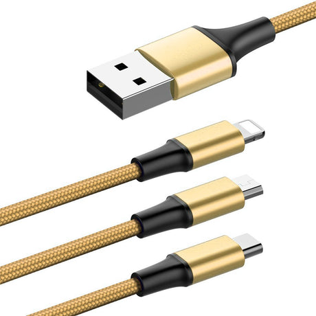 3 em 1 Nylon trançado USB - micro USB  -  Lightning  -  cabo USB-C 2 A 1 m ouro