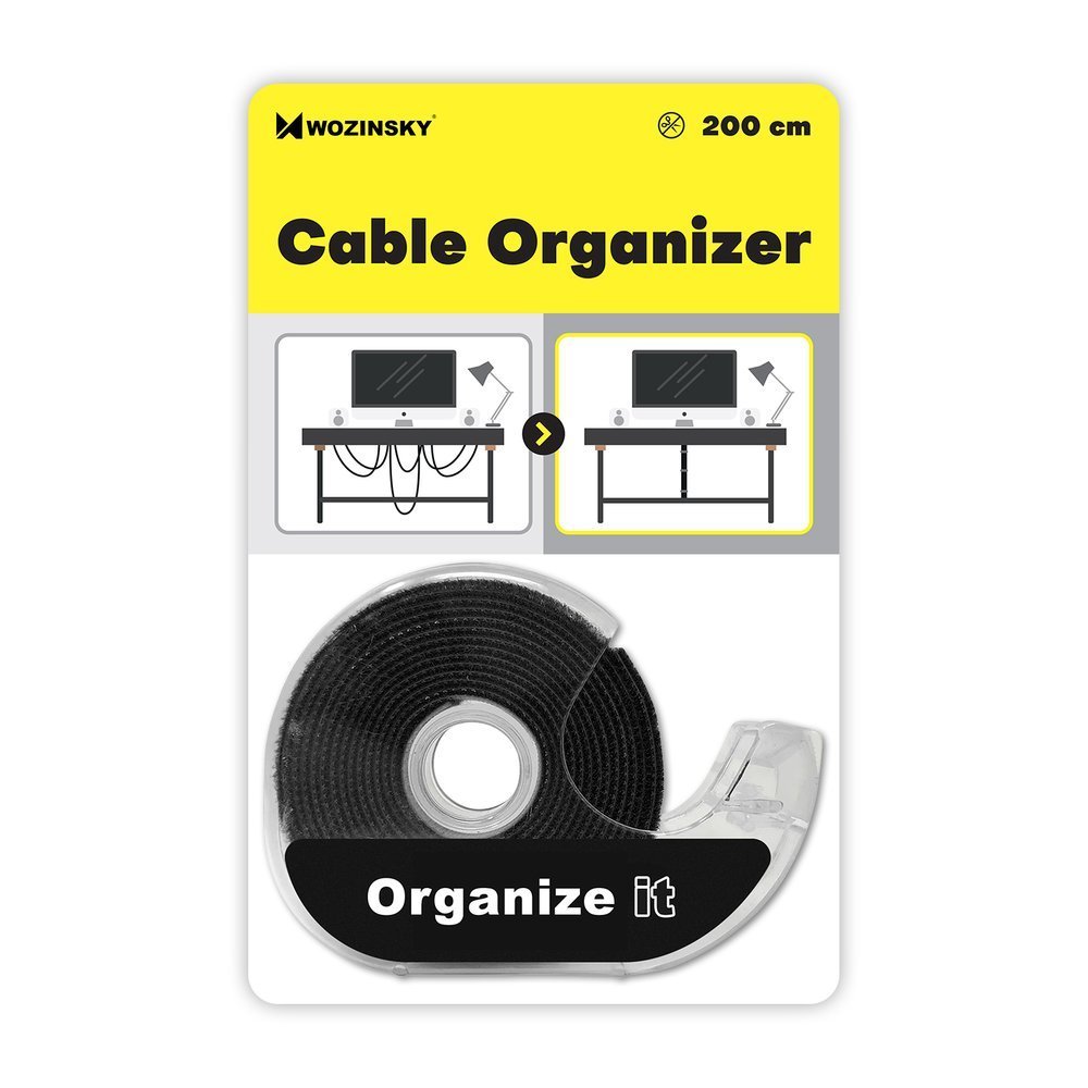 Organizador de cabo com alças Wozinsky 2 m Hook and Loop preto (WVO2MBK)