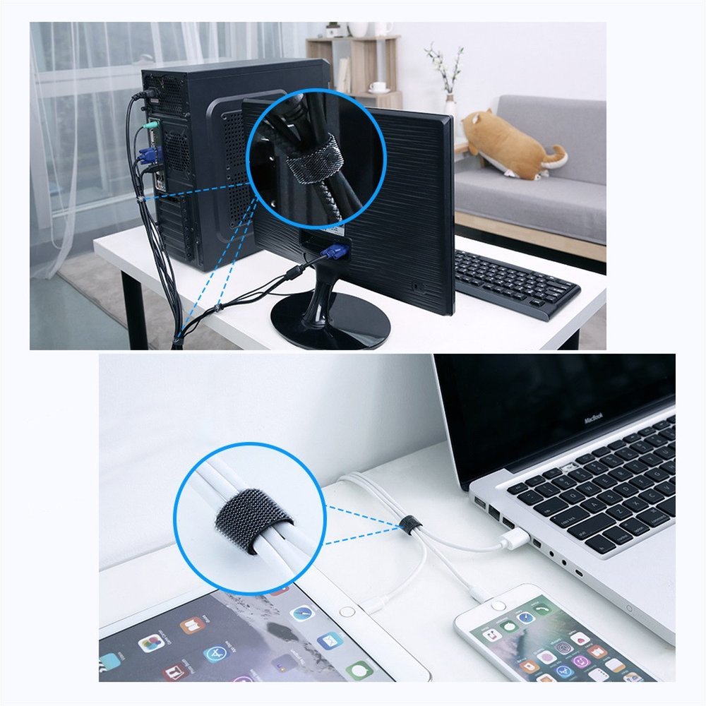 Organizador de cabo com alças Wozinsky 2 m Hook and Loop preto (WVO2MBK)