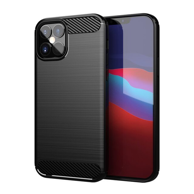 Capa carbono Capa flexível TPU para iPhone 12 Pro - iPhone 12 preto