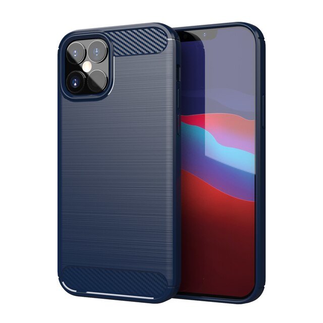 Capa carbono Capa flexível de TPU para iPhone 12 Pro Max azul