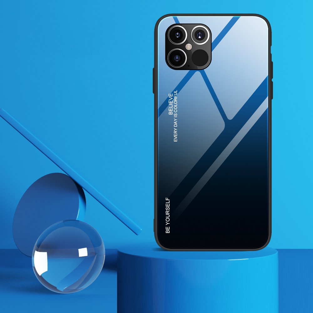 Tampa durável de vidro gradiente com parte traseira de vidro temperado iPhone 12 Pro Max rosa-roxo