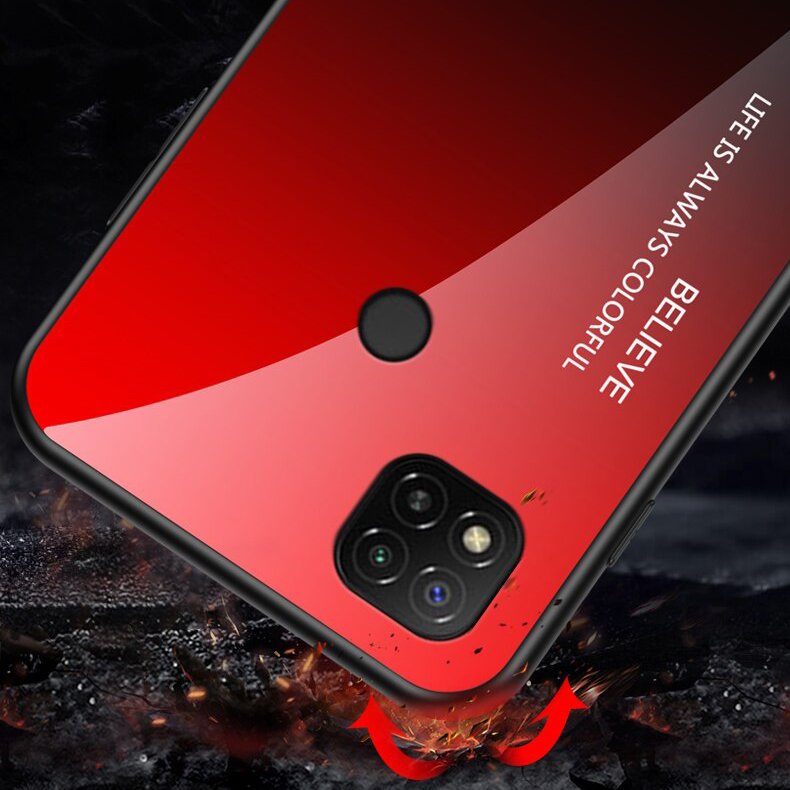 Tampa durável de vidro gradiente com fundo de vidro temperado Xiaomi Redmi 9C verde-roxo